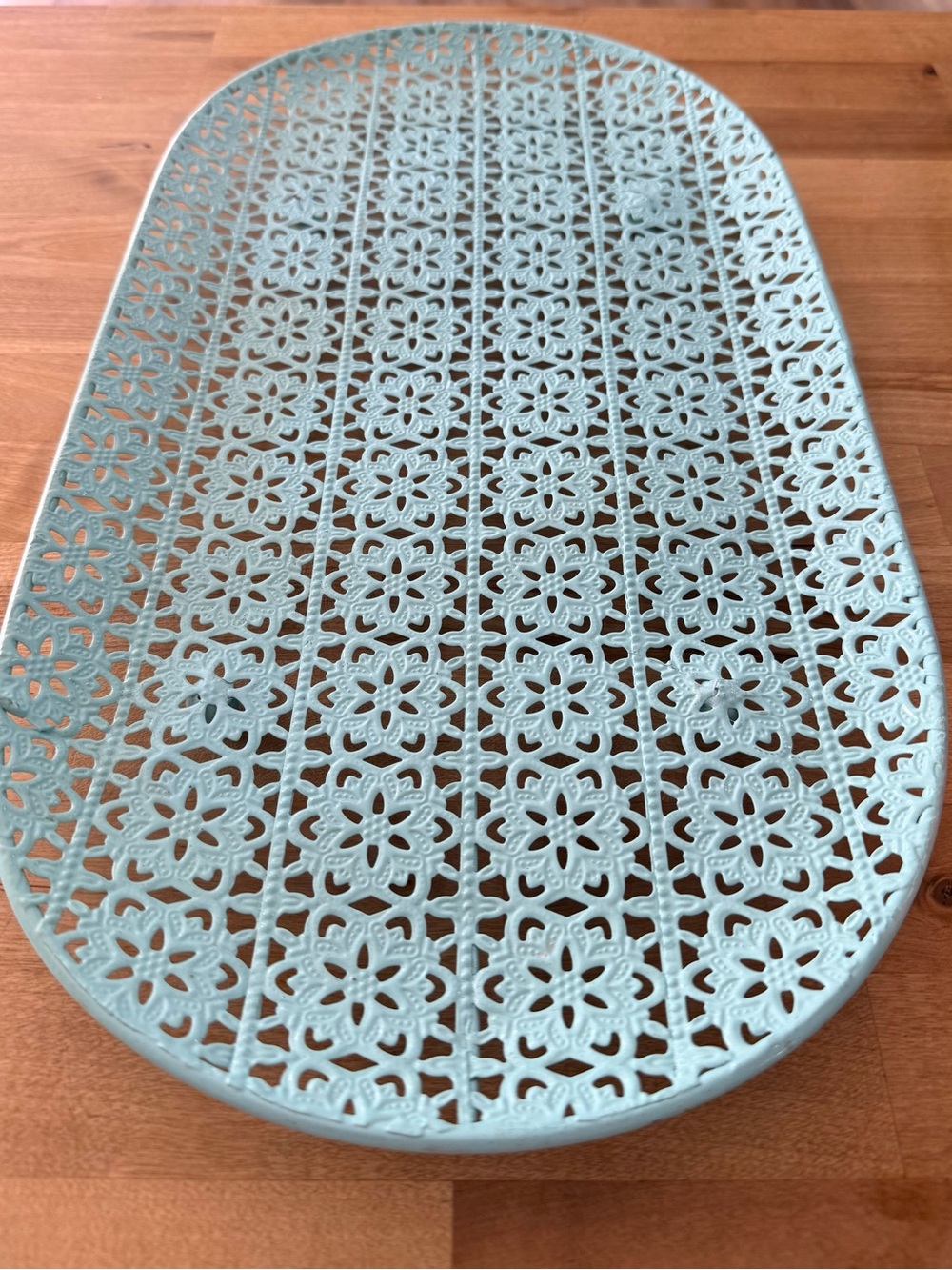 VTG 18x10” beautiful blue coated metal serving tray - Picture 3 of 5